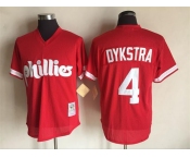 Men's Philadelphia Phillies #4 Lenny Dykstra Mitchell and Ness Red 1991 Throwback Stitched MLB Jersey