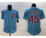 Men's Philadelphia Phillies #45 Zack Wheeler Blue Cool Base Stitched Jersey