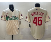 Men's Philadelphia Phillies #45 Zack Wheeler Cream Phanatic Limited Stitched Jersey