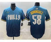 Men's Philadelphia Phillies #58 Seranthony Domínguez Blue 2024 City Connect Limited Stitched Jersey