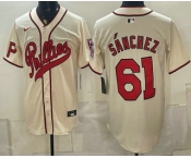 Men's Philadelphia Phillies #61 Cristopher Sanchez Name Cream 2026 Field of Dreams Stadium Stitched Jersey