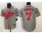 Men's Philadelphia Phillies #7 Trea Turner Gray 2026 Field of Dreams Stadium Stitched Baseball Jersey Men's Philadelphia Phillies #7 Trea Turner Gray 2026 Field of Dreams Stadium Stitched Baseball Jersey