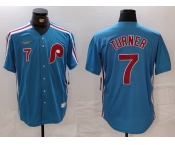 Men's Philadelphia Phillies #7 Trea Turner Number Blue Cooperstown Throwback Cool Base Nike Jersey