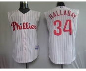 mlb philadelphia phillies #34 halladay white(red strip) vest