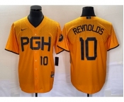 Men's Pittsburgh Pirates #10 Bryan Reynolds Number Gold 2023 City Connect Stitched Jersey1