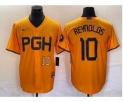 Men's Pittsburgh Pirates #10 Bryan Reynolds Number Gold 2023 City Connect Stitched Jersey2