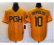 Men's Pittsburgh Pirates #10 Bryan Reynolds Number Gold 2023 City Connect Stitched Jersey
