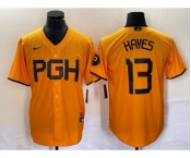 Men's Pittsburgh Pirates #13 KeBryan Hayes Gold 2023 City Connect Stitched Jersey 1