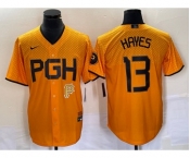 Men's Pittsburgh Pirates #13 KeBryan Hayes Gold 2023 City Connect Stitched Jersey