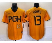 Men's Pittsburgh Pirates #13 KeBryan Hayes Number Gold 2023 City Connect Stitched Jersey2