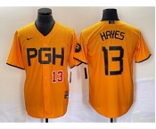 Men's Pittsburgh Pirates #13 KeBryan Hayes Number Gold 2023 City Connect Stitched Jersey