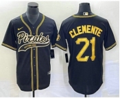 Men's Pittsburgh Pirates #21 Roberto Clemente Black Cool Base Stitched Baseball Jersey