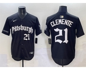 Men's Pittsburgh Pirates #21 Roberto Clemente Black 'Gothic Steel City Edition' Vapor Limited Stitched Baseball Jersey
