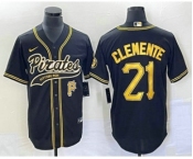 Men's Pittsburgh Pirates #21 Roberto Clemente Number Black Cool Base Stitched Baseball Jersey1