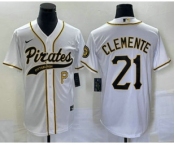 Men's Pittsburgh Pirates #21 Roberto Clemente Number White Cool Base Stitched Baseball Jersey