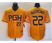 Men's Pittsburgh Pirates #22 Andrew McCutchen Number Gold 2023 City Connect Stitched Jersey 1