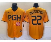 Men's Pittsburgh Pirates #22 Andrew McCutchen Number Gold 2023 City Connect Stitched Jersey 2
