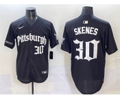 Men's Pittsburgh Pirates #30 Paul Skenes Black 'Gothic Steel City Edition' Vapor Limited Stitched Baseball Jersey