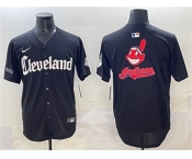 Men's Cleveland Guardians Team Big Logo Black Gothic Vapor Premier Limited Stitched Baseball Jersey