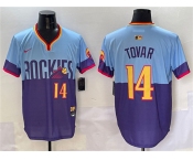 Men's Colorado Rockies #14 Ezequiel Tovar Purple Light Blue 2025 City Connect Limited Stitched Baseball Jersey
