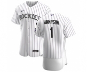 Men's Nike Colorado Rockies #1 Garrett Hampson White Home 2020 Authentic Player Baseball Jersey
