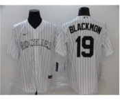 Men's Nike Colorado Rockies #19 Charlie Blackmon White 2020 Baseball Cool Base Jersey