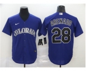 Men's Nike Colorado Rockies #28 Nolan Arenado Purple 2020 Baseball Cool Base Jersey