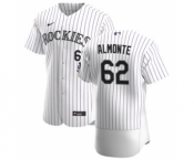 Men's Nike Colorado Rockies #62 Yency Almonte White Home 2020 Authentic Player Baseball Jersey
