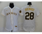 Nike Men's Colorado Rockies #28 Nolan Arenado White Gold Flex Base Authentic Collection Baseball Jersey