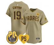Men's San Diego Padres #19 Tony Gwynn Tan 'For Peter' And Petco Park 20th Patch Limited Stitched Baseball Jersey