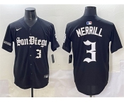Men's San Diego Padres #3 Jackson Merrill Black Gothic Edition Vapor Limited Stitched Baseball Jersey