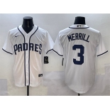 Men's San Diego Padres #3 Jackson Merrill White Cool Base Stitched Baseball Jersey