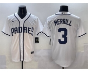 Men's San Diego Padres #3 Jackson Merrill White Cool Base Stitched Baseball Jersey