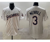Men's San Diego Padres #3 Jackson Merrill White Throwback With Patch Cool Base Stitched Baseball Jersey