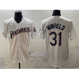 Men's San Diego Padres #31 Dave Winfield White Throwback With Patch Cool Base Stitched Baseball Jersey