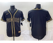 Men's San Diego Padres Blank Black Gold Stitched Baseball Jersey