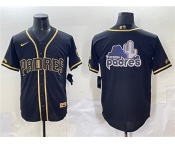 Men's San Diego Padres Team Big Logo Black Gold Stitched Baseball Jersey