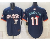 Men's San Diego Padres X Hello Kitty #11 ダルビッシュ Obsidian 2026 City Connect Stadium Stitched Baseball Jersey Men's San Diego Padres X Hello Kitty #11 ダルビッシュ Obsidian 2026 City Connect Stadium Stitched Baseball Jersey