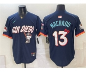 Men's San Diego Padres X Hello Kitty #13 Manny Machado Obsidian 2026 City Connect Stadium Stitched Baseball Jersey Men's San Diego Padres X Hello Kitty #13 Manny Machado Obsidian 2026 City Connect Stadium Stitched Baseball Jersey