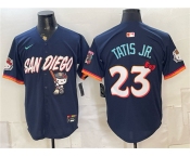 Men's San Diego Padres X Hello Kitty #23 Fernando Tatis Jr. Obsidian 2026 City Connect Stadium Stitched Baseball Jersey Men's San Diego Padres X Hello Kitty #23 Fernando Tatis Jr. Obsidian 2026 City Connect Stadium Stitched Baseball Jersey