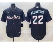 Men's Miami Marlins #22 Sandy Alcantara Black Cool Base Stitched Jersey
