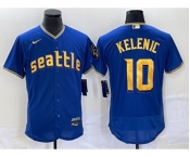 Men's Seattle Mariners #10 Jarred Kelenic Blue 2023 City Connect Flex Base Stitched Jersey