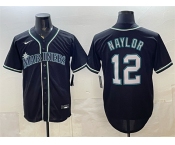 Men's Seattle Mariners #12 Josh Naylor 2026 Fashion Replica Black Out Stitched Baseball Jersey Men's Seattle Mariners #12 Josh Naylor 2026 Fashion Replica Black Out Stitched Baseball Jersey