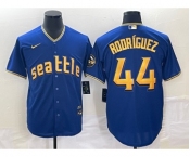 Men's Seattle Mariners #44 Julio Rodriguez Blue 2023 City Connect Cool Base Stitched Jersey