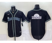 Men's Seattle Mariners Team Big Logo 2026 Fashion Replica Black Out Stitched Baseball Jersey Men's Seattle Mariners Team Big Logo 2026 Fashion Replica Black Out Stitched Baseball Jersey