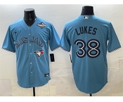 Men's Toronto Blue Jays #38 Nathan Lukes Blue 2025 World Series Cool Base Stitched Baseball Jersey Men's Toronto Blue Jays #38 Nathan Lukes Blue 2025 World Series Cool Base Stitched Baseball Jersey