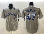 Men's Toronto Blue Jays #47 Addison Barger Gray 2025 World Series Cool Base Stitched Baseball Jersey Men's Toronto Blue Jays #47 Addison Barger Gray 2025 World Series Cool Base Stitched Baseball Jersey