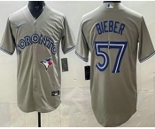 Men's Toronto Blue Jays #57 Shane Bieber Gray Cool Base Jersey Men's Toronto Blue Jays #57 Shane Bieber Gray Cool Base Jersey