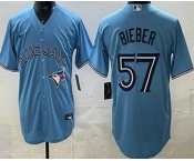 Men's Toronto Blue Jays #57 Shane Bieber Light Blue Cool Base Jersey Men's Toronto Blue Jays #57 Shane Bieber Light Blue Cool Base Jersey