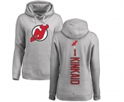 Hockey Women New Jersey Devils #1 Keith Kinkaid Ash Backer Pullover Hoodie